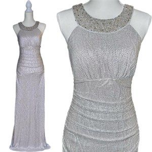 Vintage Silver Glam Prom Formal Gown w/ Beaded Collar- Size 4/Small